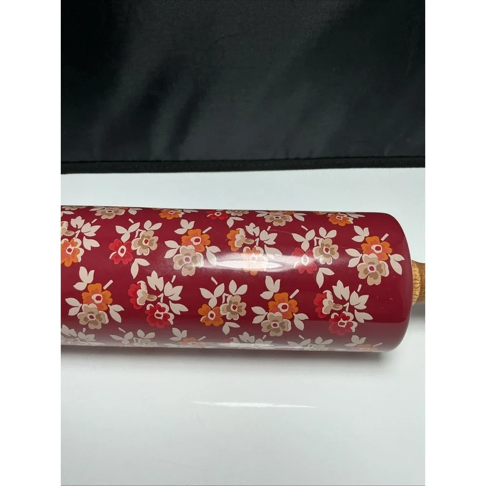Retired Pioneer Woman Rolling Pin Fall Flowers Burgundy Autumn Harvest Ceramic